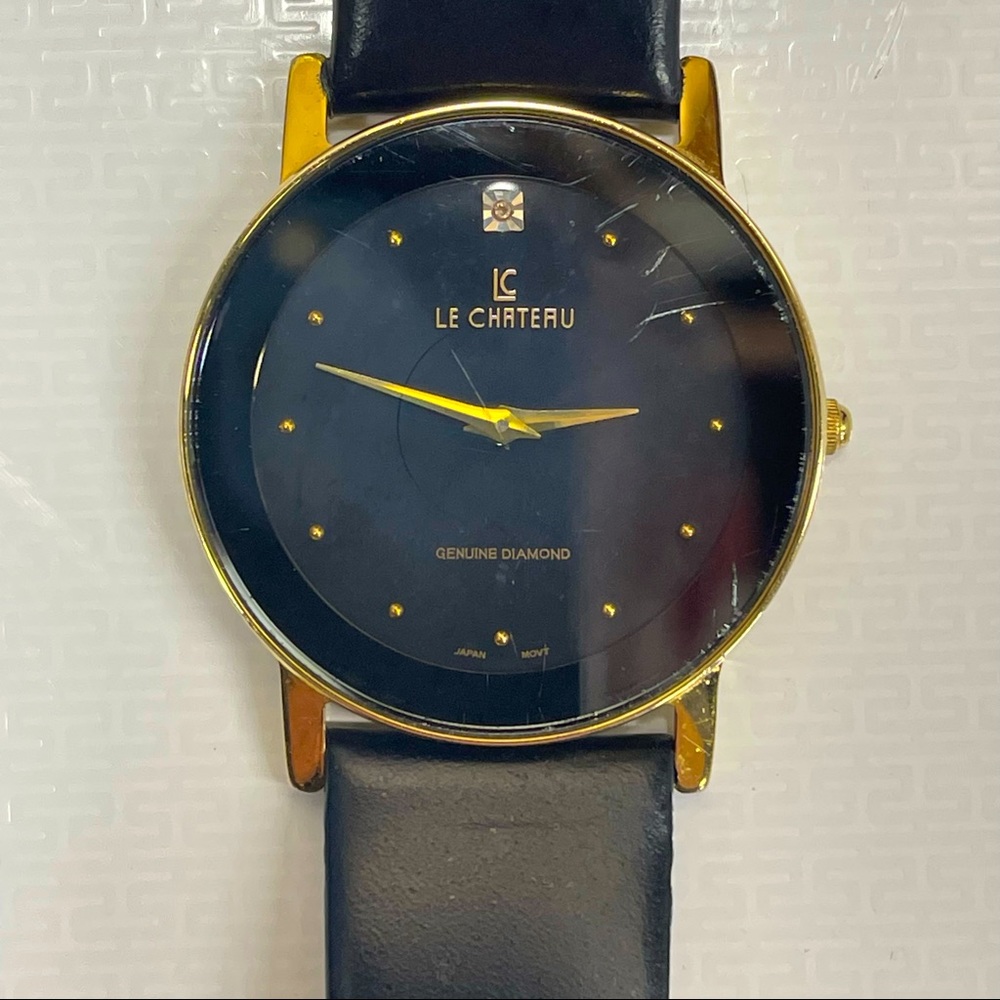 Le Chateau Black and Gold watch with Genuine Diamond